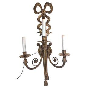 Vintage 27" Brass Spanish Revival 3-Arm Wall Sconce Candle Holders Made In Spain